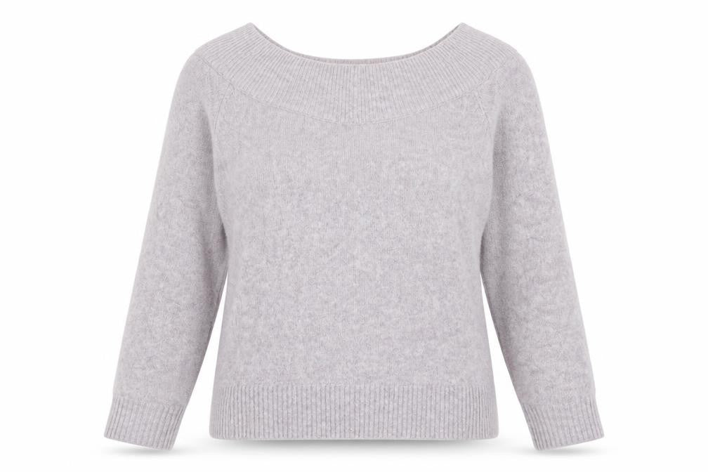 Front view of H&M women’s purple scoop neck acrylic jumper, size M