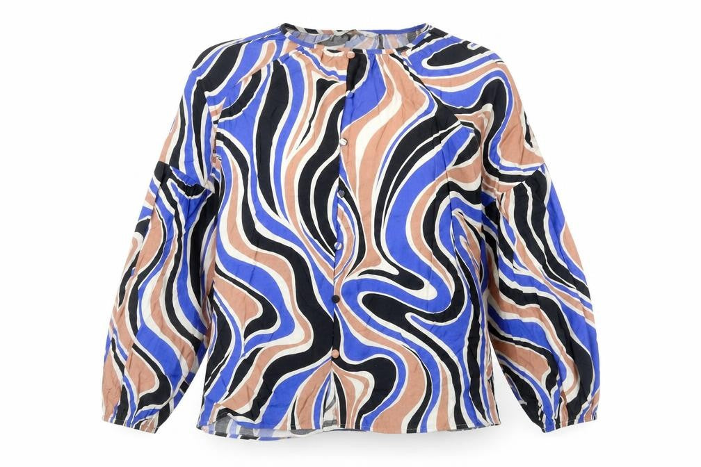 Tu Womens Multicoloured Geometric Viscose Basic Blouse Size 10 Round Neck