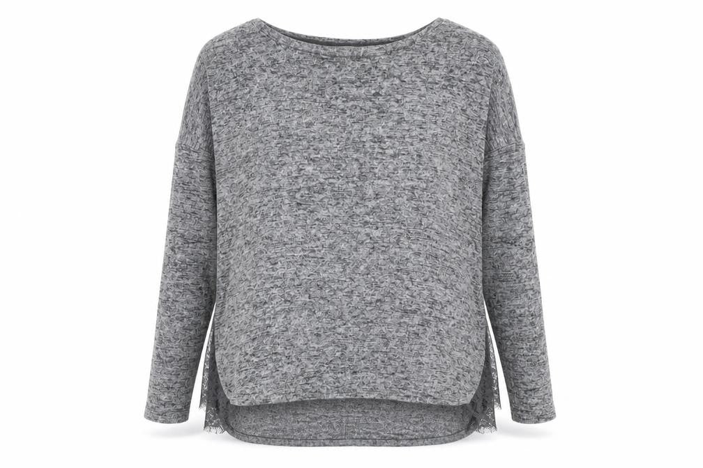 Front view of Next women’s grey round neck viscose jumper, size UK 12