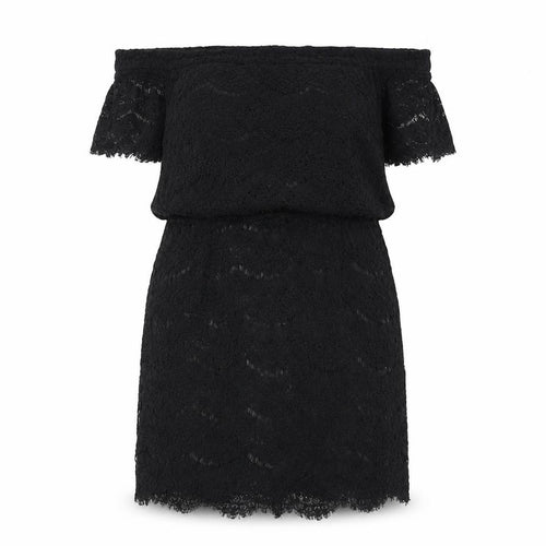 Topshop Womens Black Cotton Mini Size 10 Off the Shoulder Zip