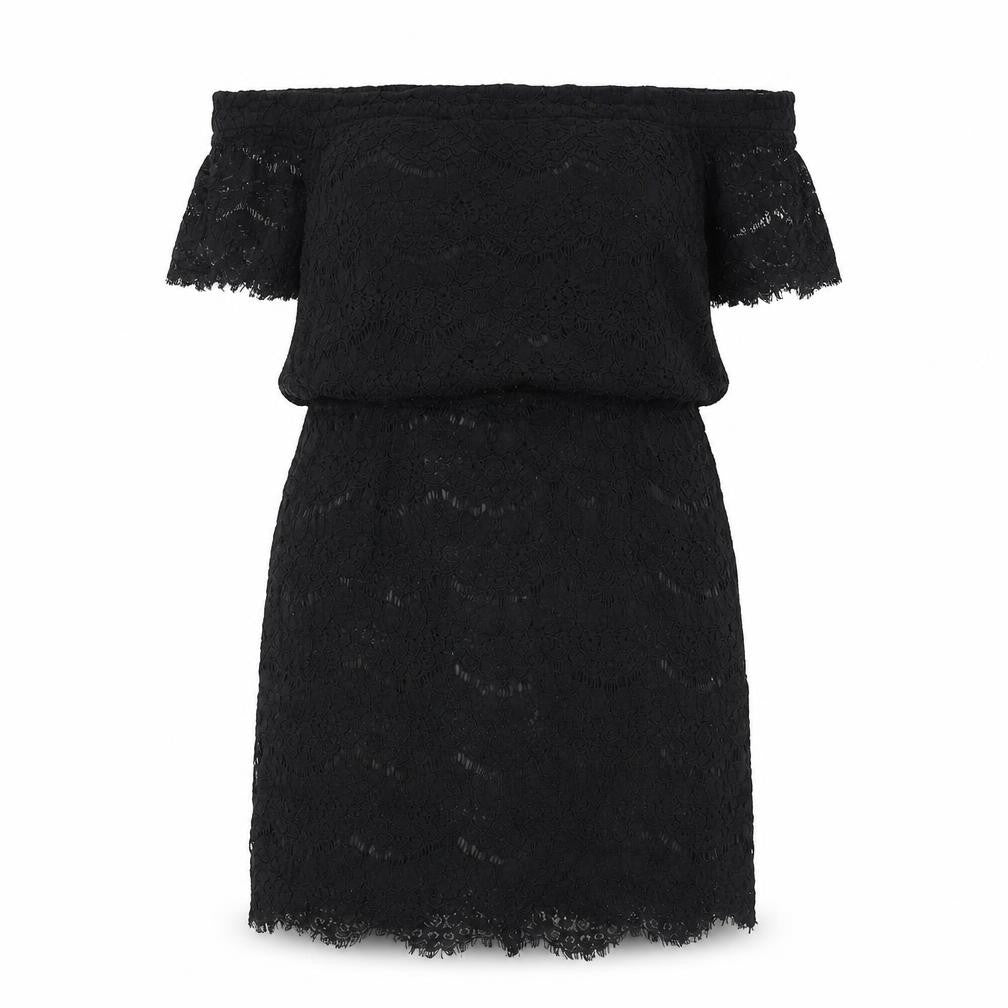 Topshop Womens Black Cotton Mini Size 10 Off the Shoulder Zip