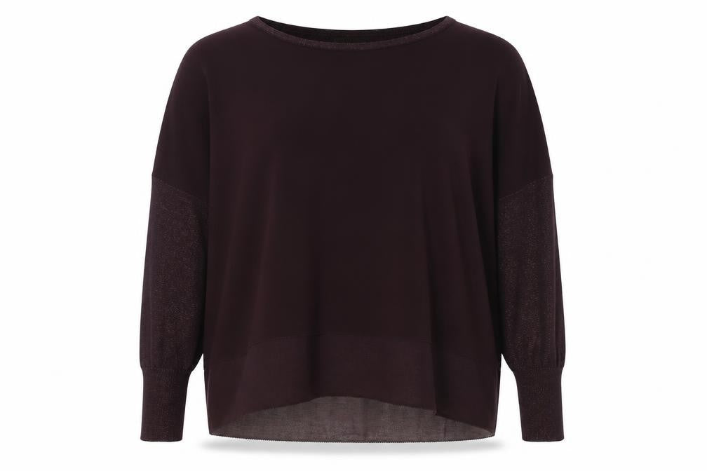 Front view of Mint Velvet women’s purple viscose basic t-shirt, size UK 12, round neck