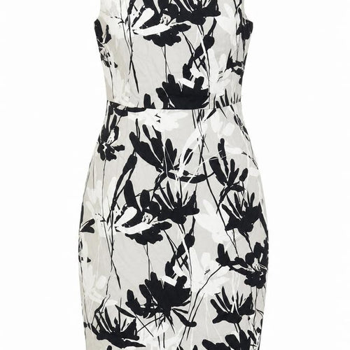 Coast Womens Grey Floral Cotton A-Line Size 10 Boat Neck Zip