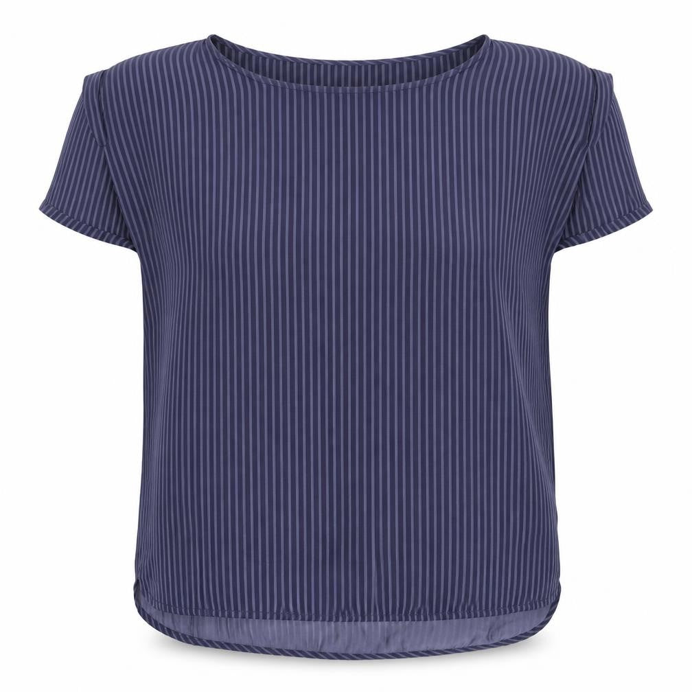 Minus Womens Blue Striped Polyester Basic T-Shirt Size 14 Round Neck