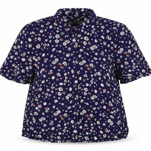 Pull&Bear Womens Blue Floral Viscose Basic Button-Up Size M Collared