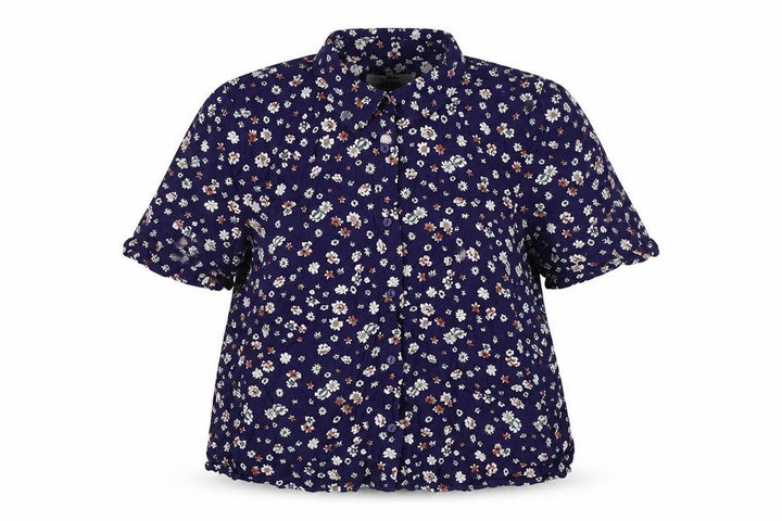 Pull&Bear Womens Blue Floral Viscose Basic Button-Up Size M Collared