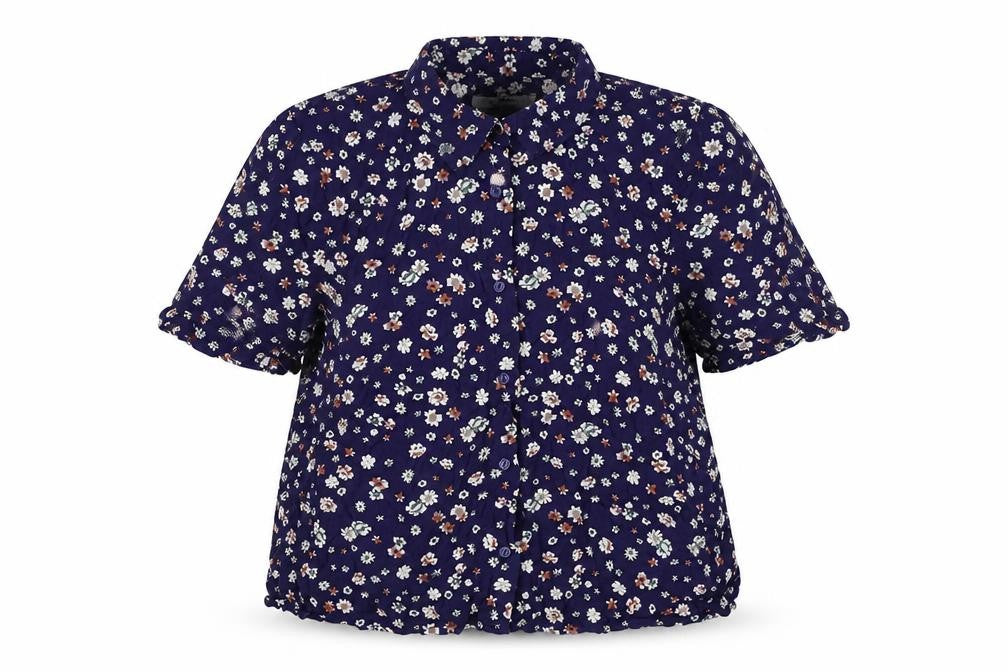 Pull&Bear Womens Blue Floral Viscose Basic Button-Up Size M Collared