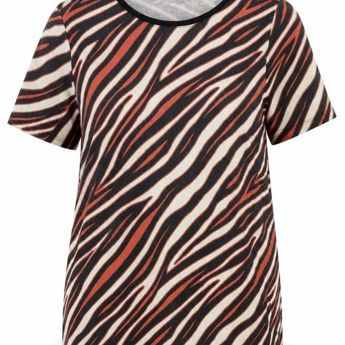 Love Tees Womens Multicoloured Animal Print Polyester Basic T-Shirt Size 14 Round Neck - Tiger Print