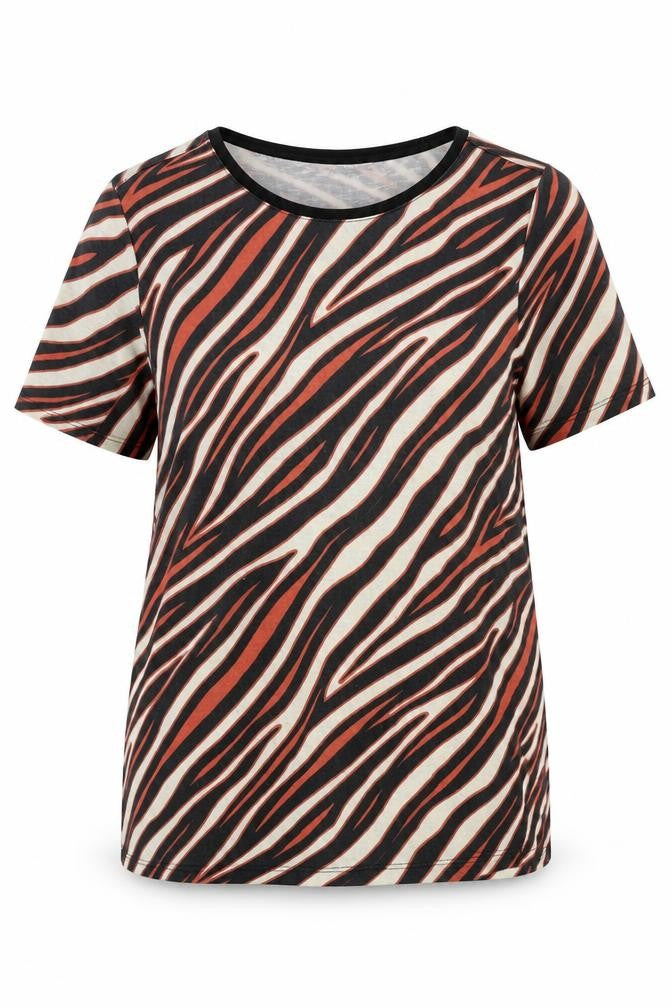 Love Tees Womens Multicoloured Animal Print Polyester Basic T-Shirt Size 14 Round Neck - Tiger Print