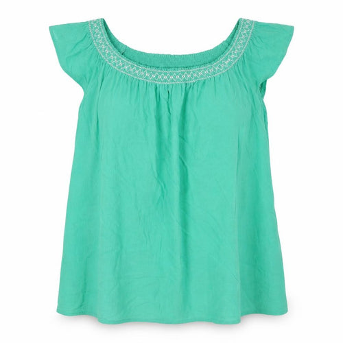 Marks and Spencer Womens Green 100% Cotton Basic T-Shirt Size 8 Off the Shoulder