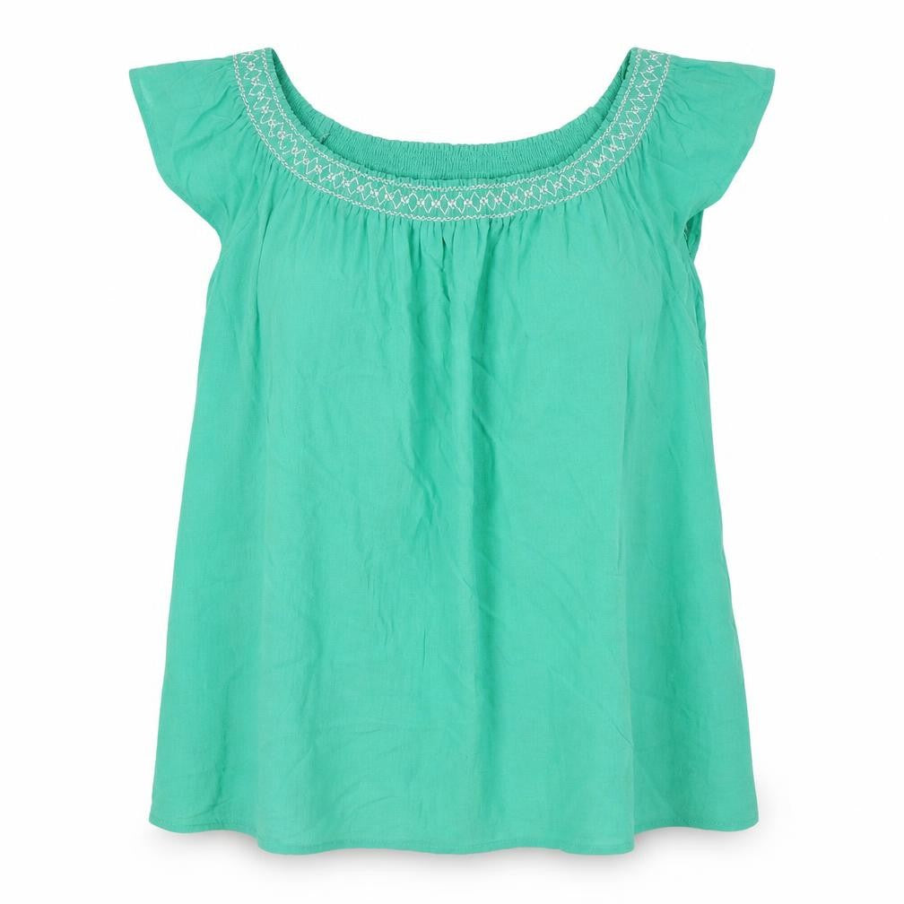 Marks and Spencer Womens Green 100% Cotton Basic T-Shirt Size 8 Off the Shoulder