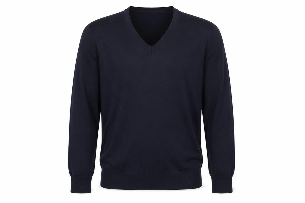 Marks and Spencer Mens Blue V-Neck Cotton Pullover Jumper Size L