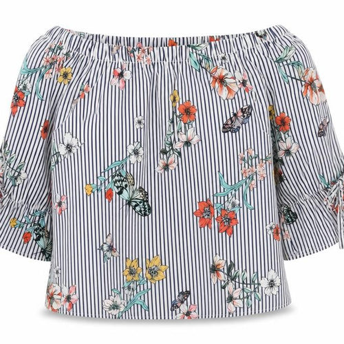 New Look Womens White Geometric Polyester Cropped Blouse Size 14 Off the Shoulder