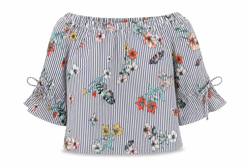New Look Womens White Geometric Polyester Cropped Blouse Size 14 Off the Shoulder