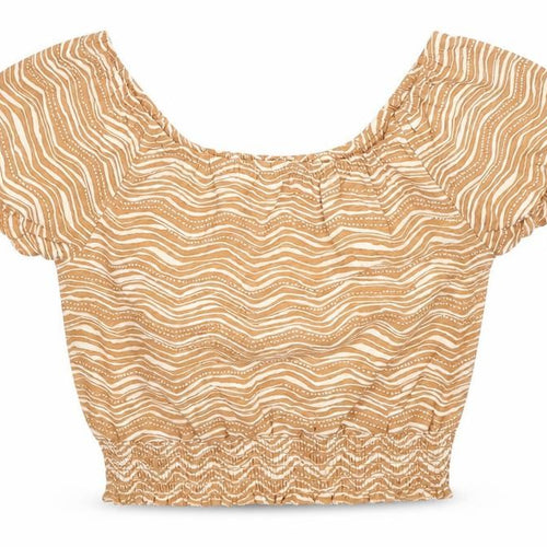 George Girls Beige Geometric Cotton Cropped Blouse Size 6-7 Years Round Neck Pullover