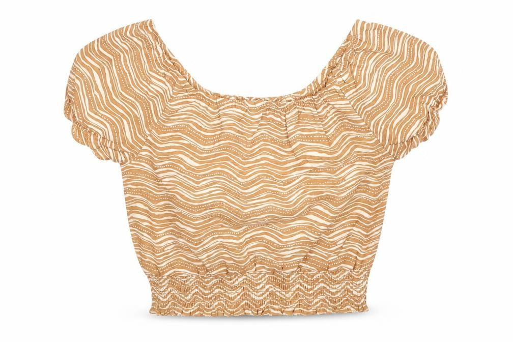 George Girls Beige Geometric Cotton Cropped Blouse Size 6-7 Years Round Neck Pullover