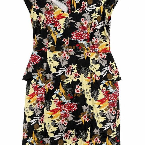 M&Co Womens Black Floral Cotton A-Line Size 12 Round Neck Zip