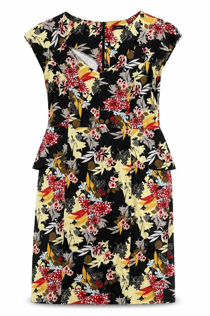 M&Co Womens Black Floral Cotton A-Line Size 12 Round Neck Zip