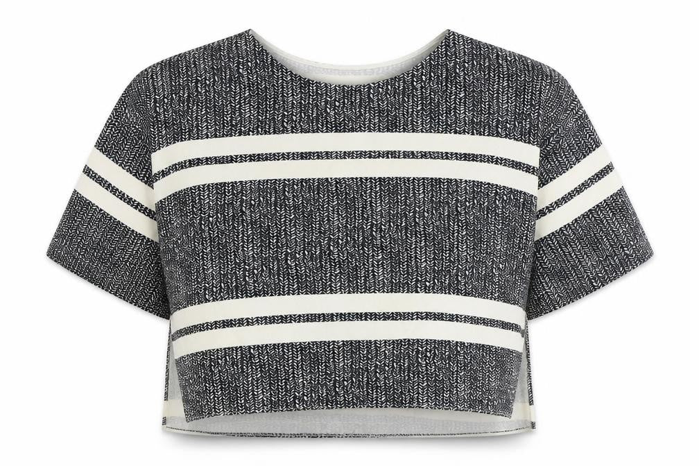 Topshop Womens Black Geometric Polyester Cropped T-Shirt Size 10 Round Neck