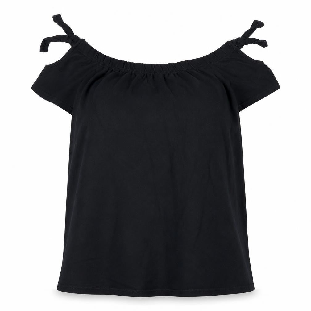 Front view of Papaya women’s black 100% cotton basic blouse, size M, boat neck