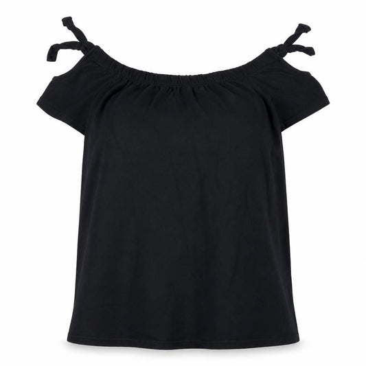 Front view of Papaya women’s black 100% cotton basic blouse, size M, boat neck