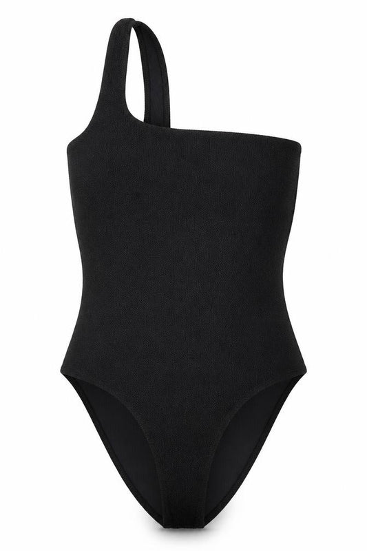 Front view of ASOS women’s black polyester bodysuit one-piece one size pullover