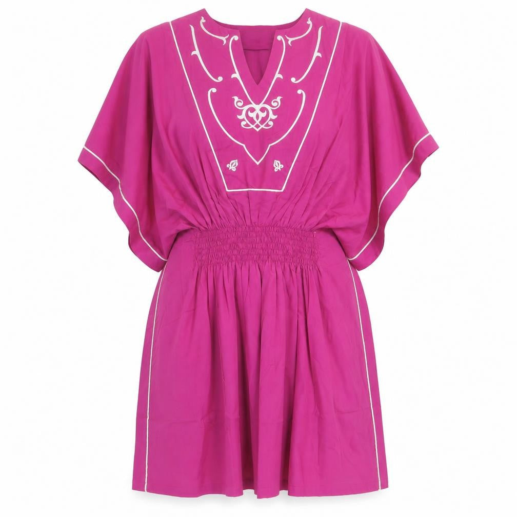 Front view of Spirit women’s pink 100% cotton fit & flare, size L, v-neck pullover