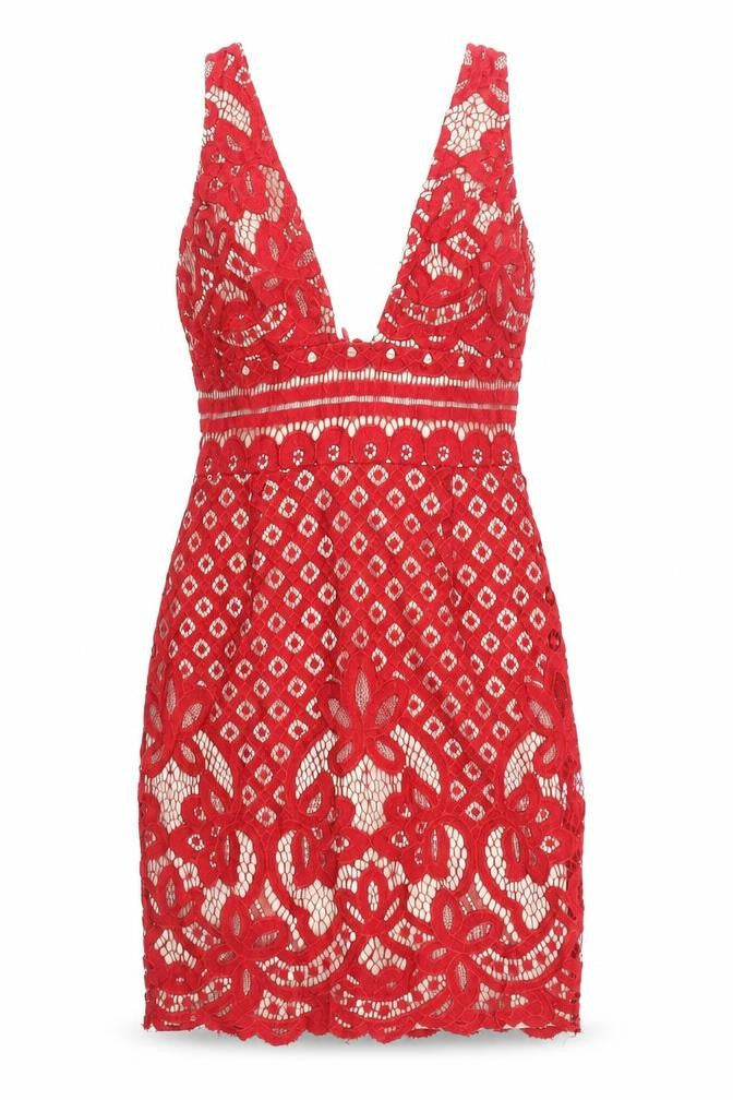 Front view of M women’s red geometric nylon a-line, size UK 8, v-neck zip