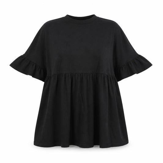 Front view of ASOS women’s black cotton t-shirt dress, size UK 4, round neck pullover