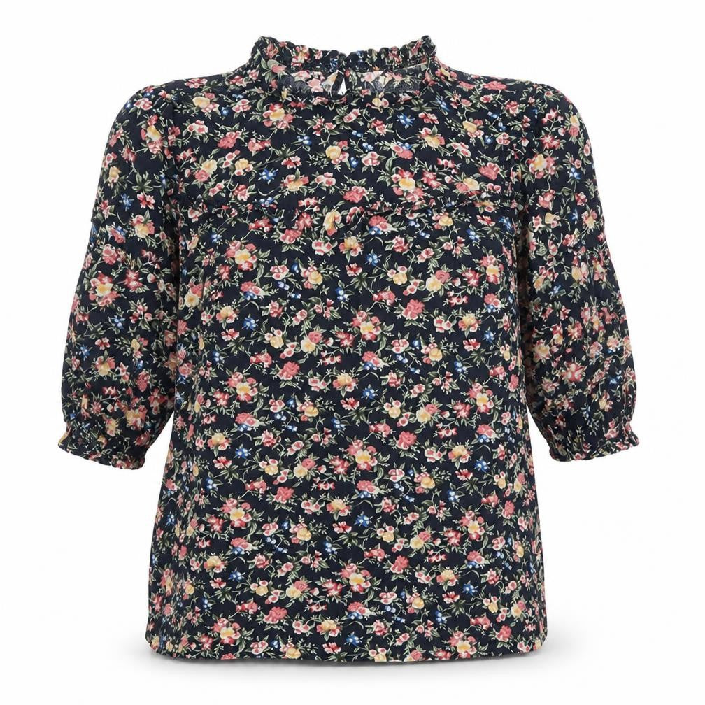 Oasis Womens Black Geometric Viscose Basic Blouse Size 8 Mock Neck