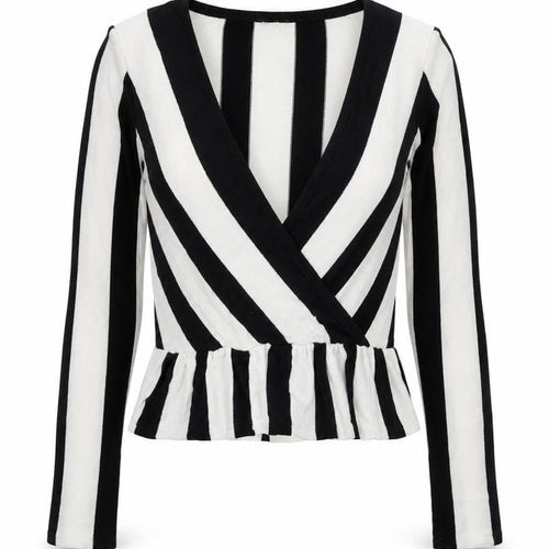 Topshop Womens White V-Neck Striped Acrylic Pullover Jumper Size 8 - Peplum