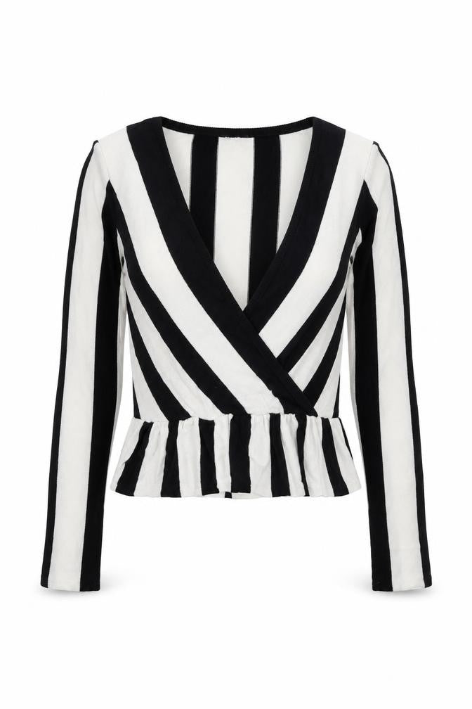 Topshop Womens White V-Neck Striped Acrylic Pullover Jumper Size 8 - Peplum