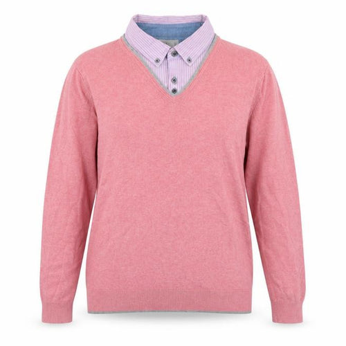 Marks and Spencer Womens Pink V-Neck Cotton Pullover Jumper Size M - Built in Shirt