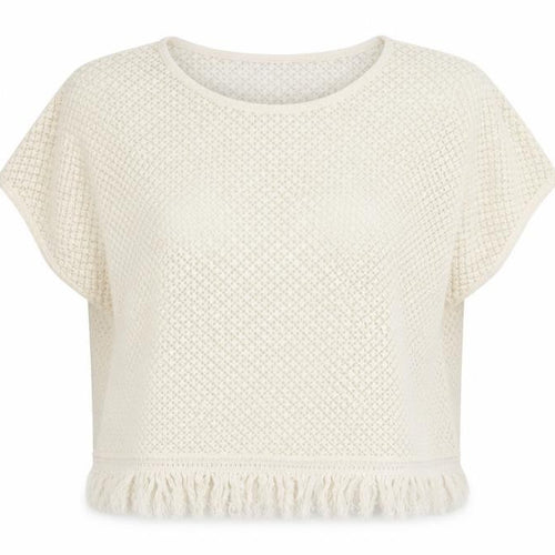 ESMARA Womens Ivory Geometric Polyester Cropped T-Shirt Size XL Round Neck