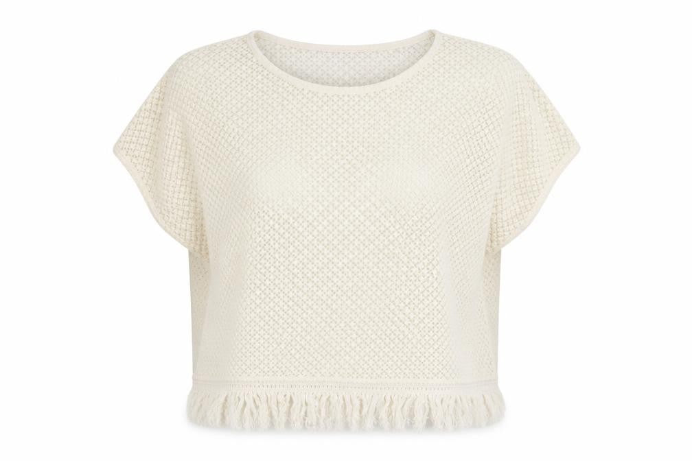 ESMARA Womens Ivory Geometric Polyester Cropped T-Shirt Size XL Round Neck