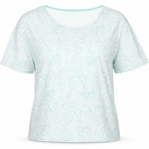 Isle Womens Green Paisley 100% Cotton Basic T-Shirt Size L Round Neck