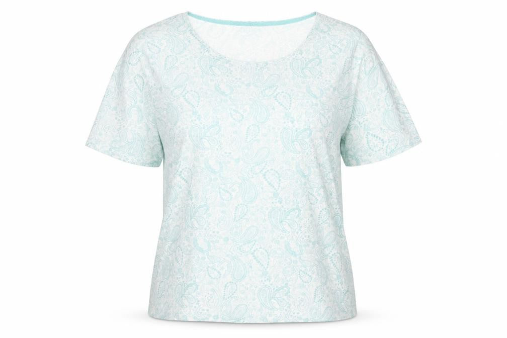 Isle Womens Green Paisley 100% Cotton Basic T-Shirt Size L Round Neck