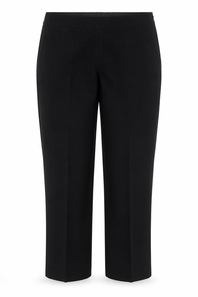 Front view of Annabelle women’s black polyester trousers, size UK 12, regular zip