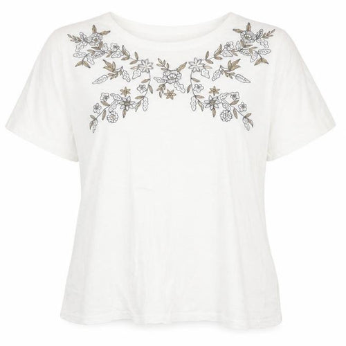 EWM Womens White Floral 100% Cotton Basic T-Shirt Size M Scoop Neck