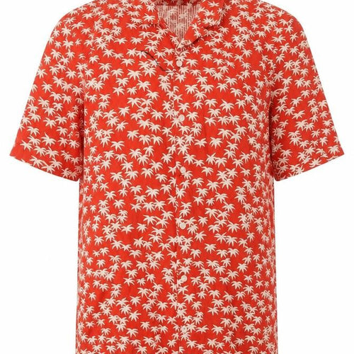 Marks & Spencer Mens Red Geometric Cotton Button-Up Size S Collared Button