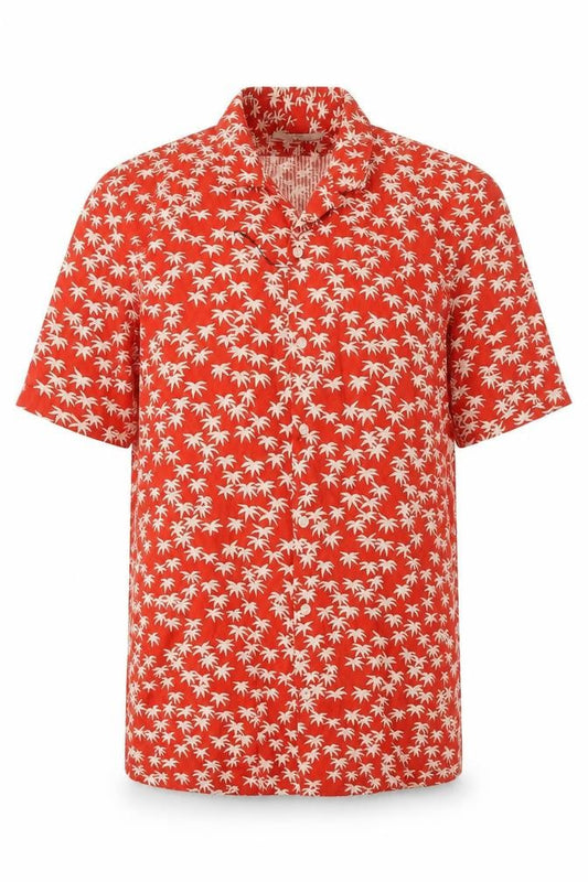 Marks and Spencer Mens Red Geometric Cotton Button-Up Size S Collared Button