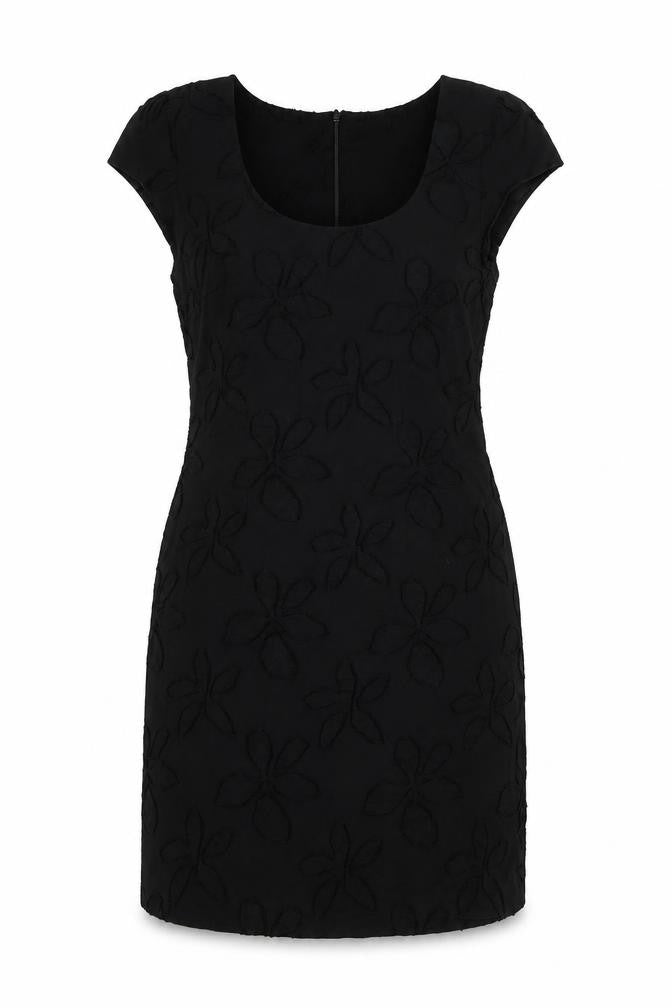 Front view of George women’s black geometric polyester shift, size UK 10, round neck zip