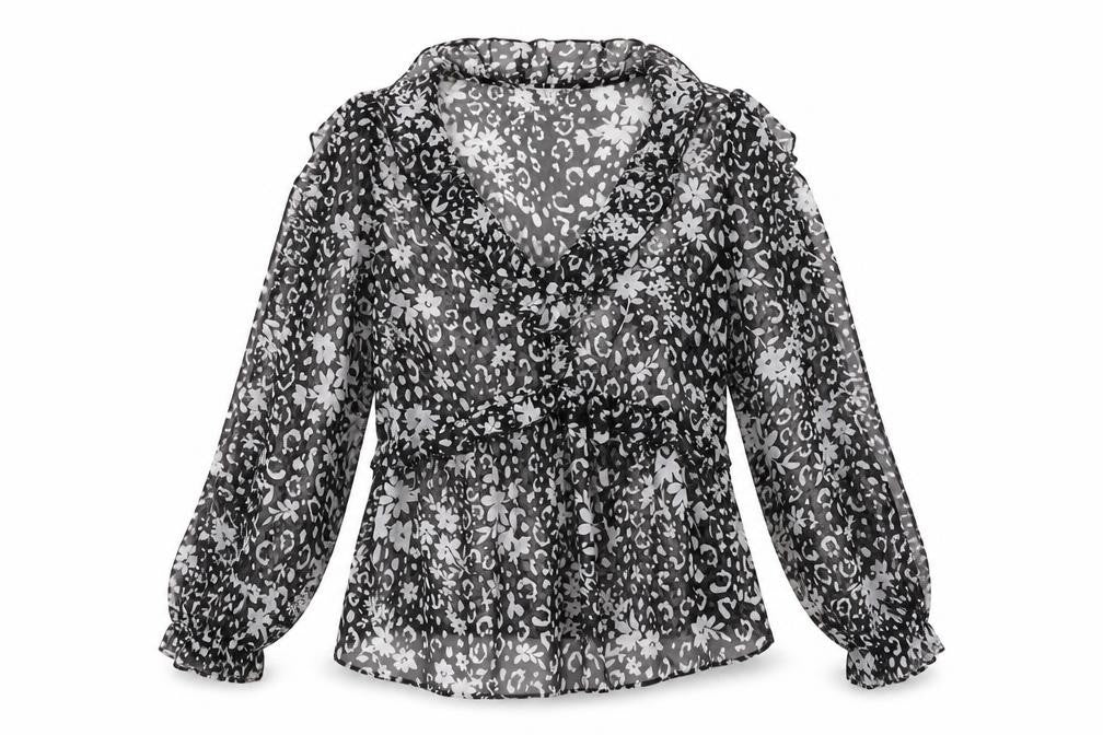 Topshop Womens Black Floral Polyester Basic Blouse Size 8 V-Neck