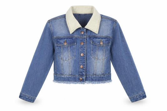 Front view of PRETTYLITTLETHING women’s blue jacket, size UK 8, button