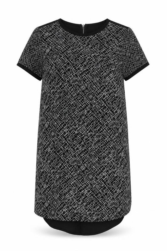 Front view of New Look women’s black geometric polyester a-line, size UK 6, round neck zip