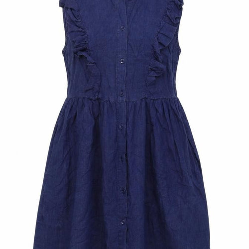 Monsoon Womens Blue Herringbone 100% Cotton Fit & Flare Size 8 V-Neck Button