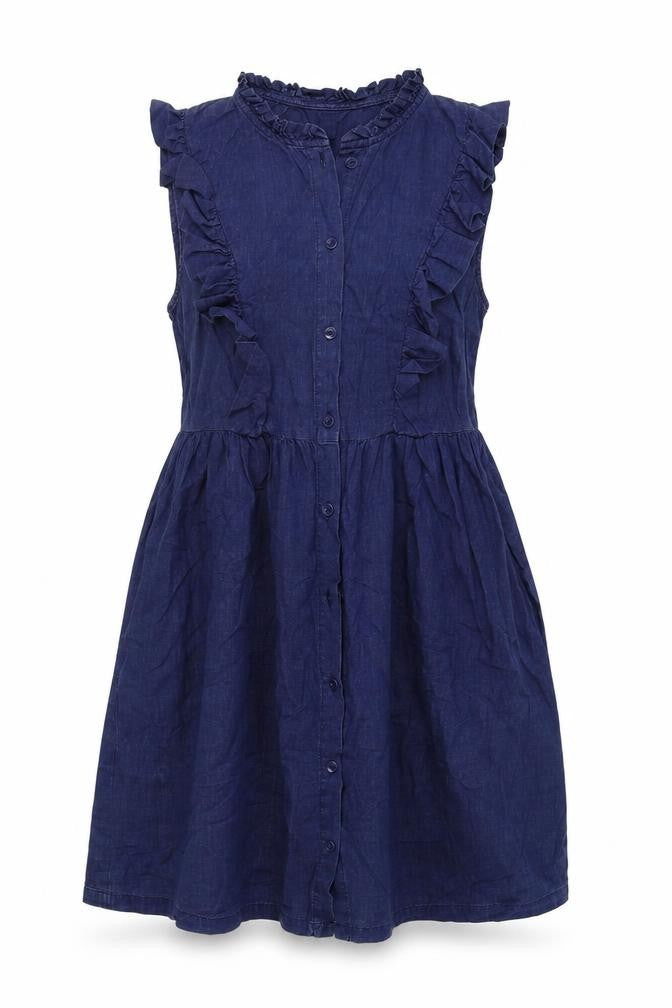 Monsoon Womens Blue Herringbone 100% Cotton Fit & Flare Size 8 V-Neck Button