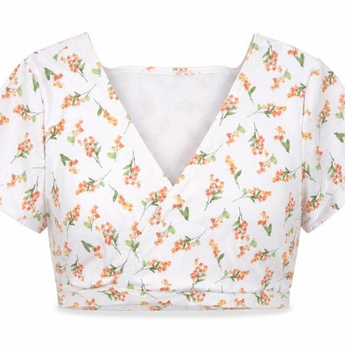 Peek & Beau Womens White Floral Polyester Cropped Blouse Size 18 V-Neck
