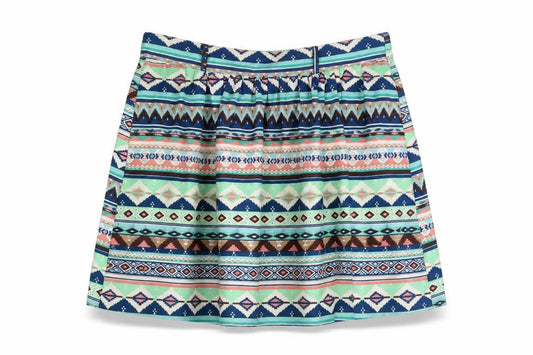 Front view of Band of Gypsies women’s multicoloured geometric polyester skater skirt, size M