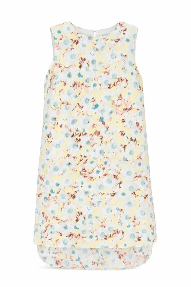 Front view of Marks & Spencer women’s multicoloured geometric polyester shift, size UK 12, boat neck zip
